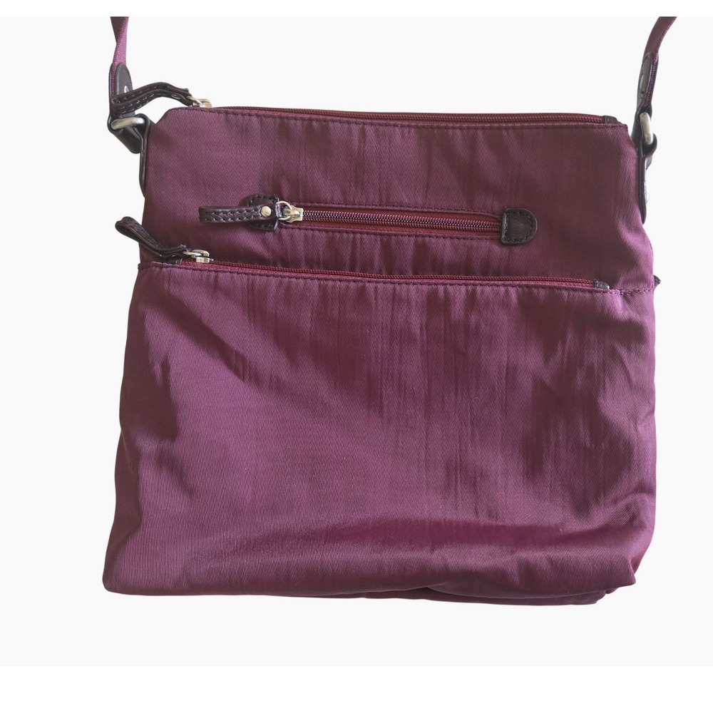 Osgoode Marley Plum Nylon Crossbody Organizer Bag Teal Lining Travel Zip Pockets
